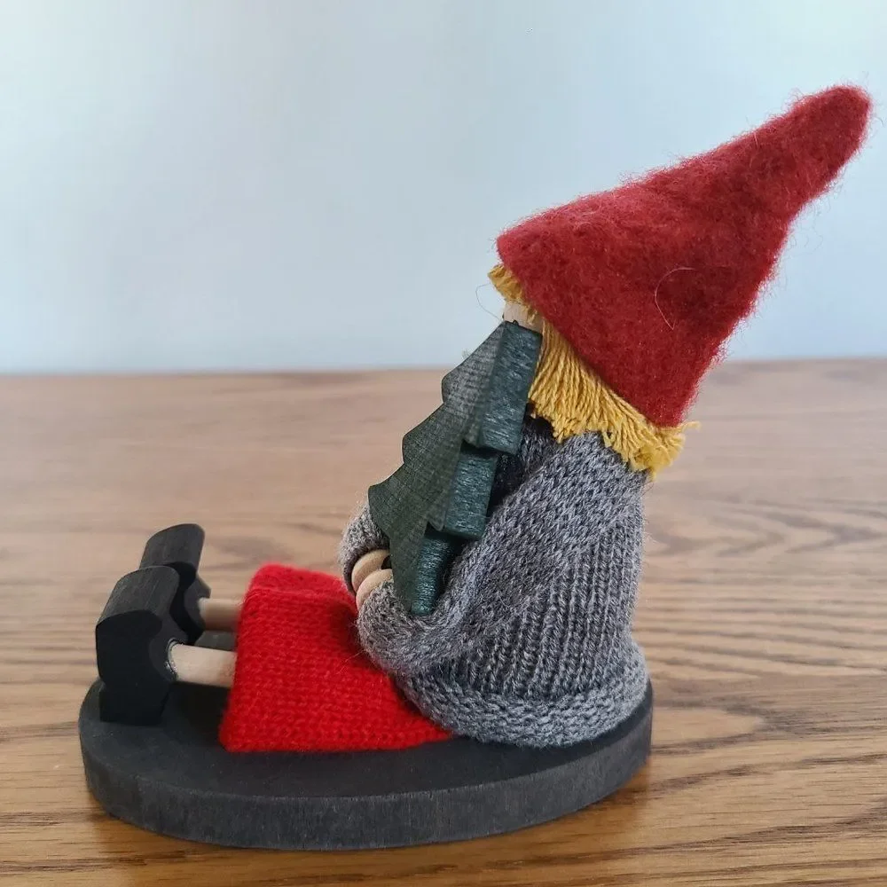Handmade Sweden Larssons Tra Wood Christmas Figurine Girl on Sled Holding Tree
